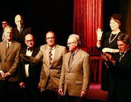 William M. Hannay (left in bow tie) and his castmates accept applause after the sold-out Chicago debut of “Naked Lunch: The Musical” Thursday evening at 1625 W. Diversey Parkway. The one-act musical about “the dirtiest book ever written” was originally written by Hannay for his 50-year college reunion in 2016 and has since been performed at the Electric Lodge in Venice, Calif. There will be two more Chicago showings, Friday and Saturday at 8 p.m. Tickets are priced at $25.
