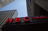 The NBC logo at their television studios at Rockefeller Center in New York. On Wednesday, President Donald Trump threatened NBC’s broadcast licenses because he’s not happy with how its news division has covered him. But experts say it’s not likely his threats would lead to any action against the company. 