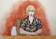 In this courtroom sketch, pop singer Taylor Swift speaks from the witness stand during a trial Thursday in Denver. Swift testified that David Mueller, a former radio DJ, reached under her skirt and intentionally grabbed her backside during a meet-and-a-greet photo session before a 2013 concert. 
