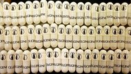 This file photo shows capsules of the drug thalidomide at the Celgene Corp. in Warren, N.J., printed with a symbol warning pregnant or soon-to-be pregnant women against use of the drug that has caused thousands of infant deformities. Celgene has agreed to pay $280 million to settle a federal lawsuit alleging it committed fraud by promoting a drug for leprosy and another therapy for unapproved cancer treatments, federal prosecutors announced Tuesday. 
