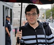Martin Shkreli arrives at federal court in New York today. A Brooklyn jury deliberated five days before finding Shkreli guilty on three of eight counts. He had been charged with securities fraud, conspiracy to commit securities fraud and conspiracy to commit wire fraud. 