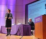 Northwestern Pritzker School of Law professors Laura Hepokoski Nirider and Steven A. Drizin outline some of the realities and myths of false confessions at an event Wednesday in the school’s Thorne Auditorium. Nirider and Drizin took up Wisconsin murder convict Brendan Dassey’s case in 2007. Last year, the Netflix documentary series “Making a Murderer” featured footage of Dassey’s conviction, setting off a national debate over the fairness of police questioning tactics used on the teenager. 
