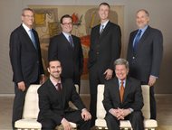 New Steptoe & Johnson LLP partners (from left to right, standing) Robert L. Shuftan, Anthony G. Hopp, Derek C. Smith and Michael R. Dockterman. Seated are Jeremy S. Goldkind and John E. Frey.  Not pictured is Cal R. Burnton.  