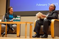 U.S. Supreme Court Justice Elena Kagan came to Northwestern University School of Law for a conversation with Dean Daniel B. Rodriguez and a Q-and-A with students Tuesday at the school’s Thorne Auditorium.
