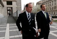 Abbe Lowell (left), a New York- and Washington-based partner at Chadbourne & Park LLP, walks out of the Newark, N.J. federal courthouse with with the press secretary for his client, U.S. Sen. Bob Menendez, in 2015. Now Jared Kushner, the son-in-law of President Donald Trump, has picked Lowell to represent him in Russia-related investigations before Congress and Special Counsel Robert Mueller. Kushner has not been accused of wrongdoing, and there’s no indication he’s at risk of being charged. 