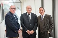 (From left) Johnson & Bell Ltd. shareholders Brian C. Fetzer, William V. Johnson and John W. Bell at their offices on Tuesday. The defense firm last month marked 40 years since it opened up shop as William D. Maddux Ltd. in 1975. 