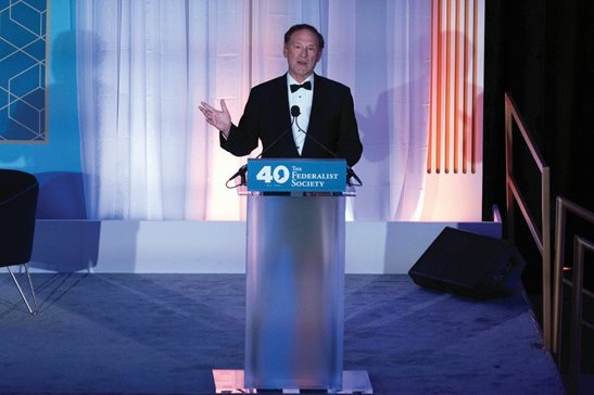 Supreme Court Associate Justice Samuel Alito speaks during the Federalist Society’s 40th Anniversary dinner at Union Station in Washington earlier this month.