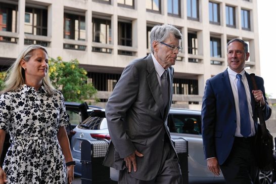 Author Stephen King arrives at federal court in Washington Tuesday before testifying for the Department of Justice as it bids to block the proposed merger of two of the world's biggest publishers, Penguin Random House and Simon & Schuster. The case is a key test of the Biden administration’s antitrust policy.