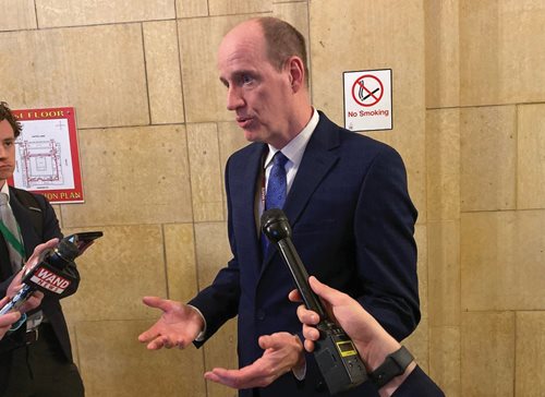 State Sen. Bill Cunningham, D-Chicago, speaks to reporters after passing an amendment to the state’s Biometric Information Privacy Act through the Senate on Thursday. It now heads to the House for consideration.